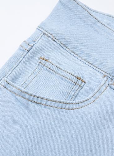 Sidefeel Women's Jeans High Waisted Strechy Straight Legs Boyfriend Denim Pants with Pockets L Light Blue Size 4 Short4