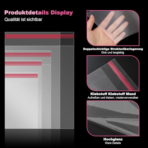 200 StkPlastiktüten, transparente selbstklebende Cellophantüten & OPP-Tütchen, mit Etikettenaufklebern, für Lagerung, Transport und Haushaltsbedarf (200pcs12*18cm)
