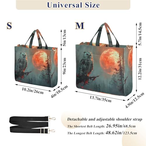 Bolso de hombro para mujer con estampado búho atardecer, cartera de pana miniatura 3