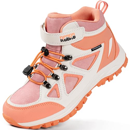 R CORD Kids Water Resistant Hiking Boots Girls Anti Collision Anti-Skid Athletic Outdoor Ankle Adventure Trekking Boots Hiking Shoes for Outdoor Peach 11 Little Kid