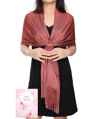 Voqeen Damen Funkelnde Tücher Metallische Wickel Mit kostenloser Schalschnalle Elegante Schal Stola Mit Fransen für Abendparty kleider Brautkleider...