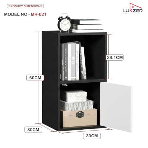 Image of Lukzer 2 Layer Wooden Book Rack /Shelf /Stand | Multipurpose Storage Cabinet & Bookshelf with Open & Enclosed Shelves | Compact Organizer for Bedroom, Kitchen, Living Room & Office (MR-021 /Black)