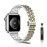 WoPail Armband Damen Kompatibel mit Apple Watch 41mm 40mm 38mm Serie 8/7/6/5/4/3/2/1, Damen Edelstahl Ersatzarmbänder Prämie Frauen Metall Armbänder für iWatch SE/SE 2 - Silber&Gold