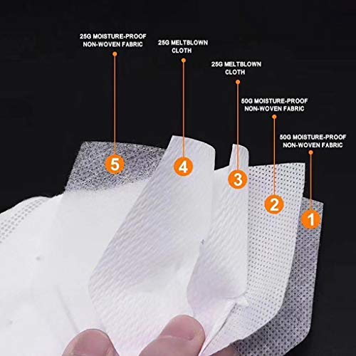 50 peças de proteção facial descartável, 5 camadas de proteção respirável para a boca com argola de