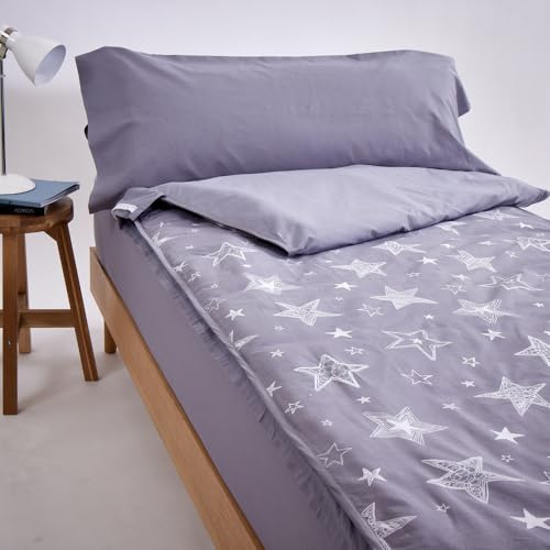 10XDIEZ Saco Nórdico Ajustable Cama Individual (Funda + Relleno) - (Gris Sputnik - Cama 105cm)