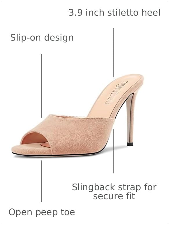 Image of TNYNFBEB Women Stiletto High Heel Peep Open Toe Sandals Slingback Slip-on Wedding Office Cute Basic Classic 3.9 Inches Heels