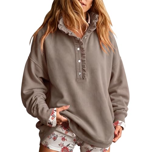 Gumipy Mock Neck Sweatshirt Women Henley Oversized Sweatshirt Sweat Shirt - image 8