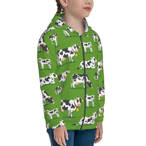 Cows With Calfs Green Kids Pullover Hoodies Boys Zip Up Sweatshirts Girls Athletic Clothes with Pocket4