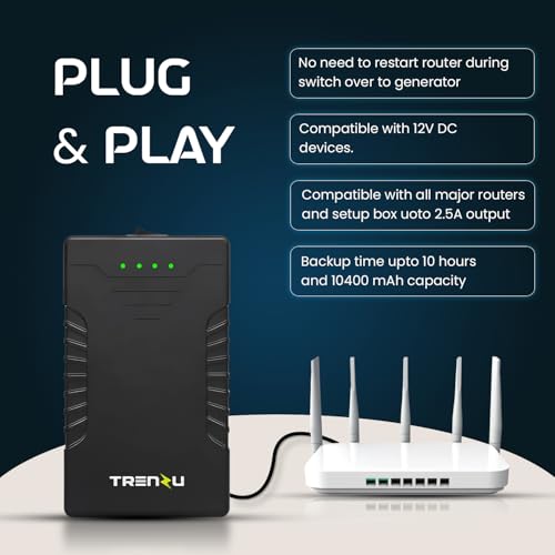 Image of 12V Mini UPS for WiFi Router | 10400mAh Battery Backup up to 10 Hours | Supports Airtel WiFi, JioFiber, Router, Modem & CCTV | Replaceable Battery & Surge Protection