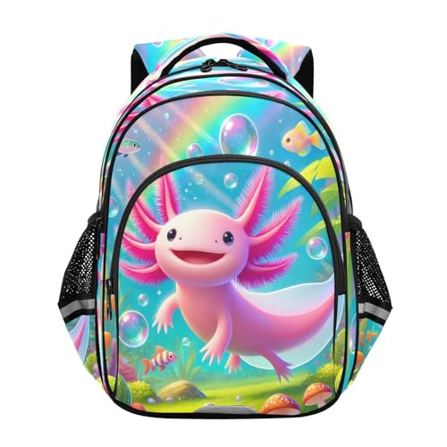 Mochila de ajolote rosa de 15 pulgadas con asas acolchadas para primaria