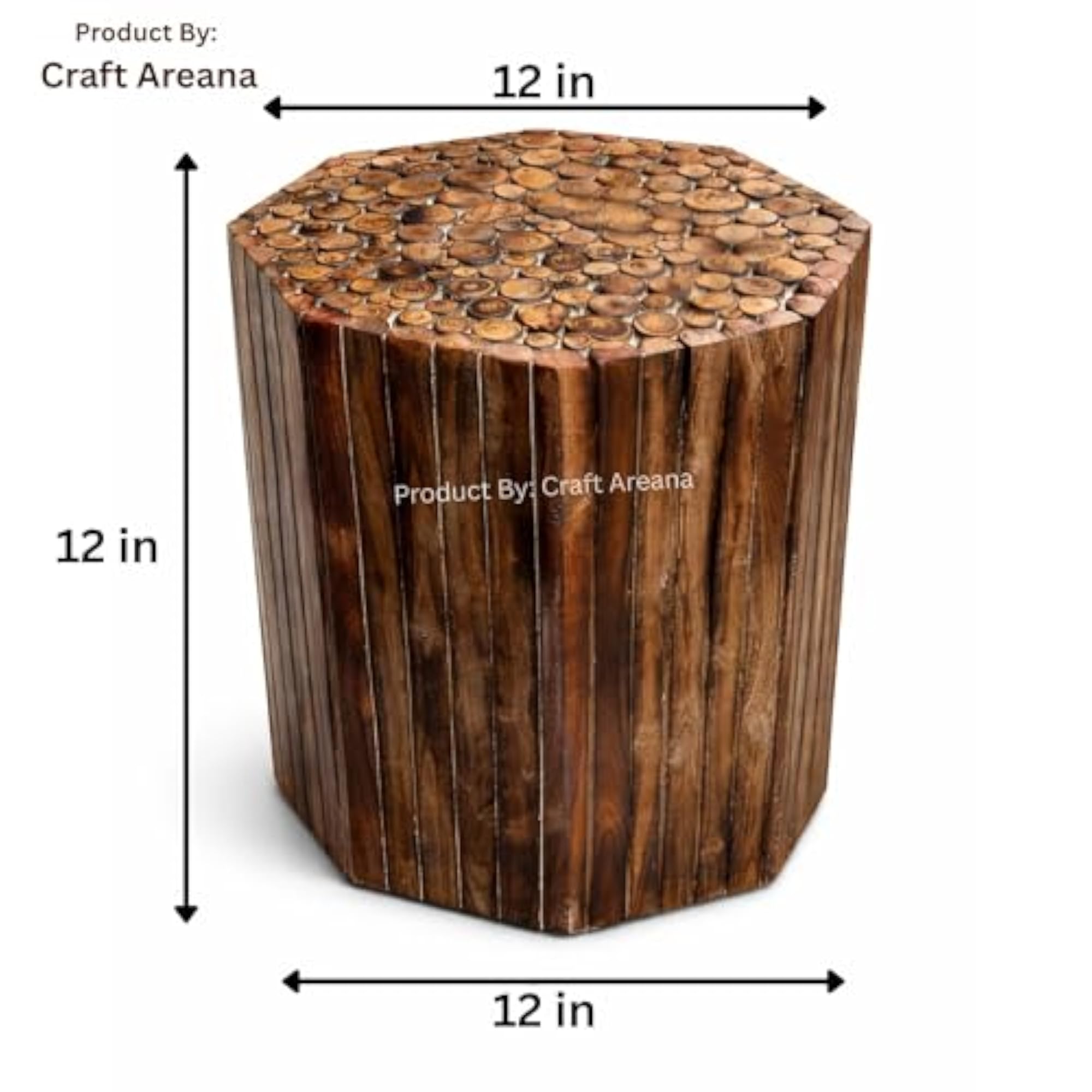 Solid Wood Hexagon Side Table, Handmade Rustic Wooden Stool