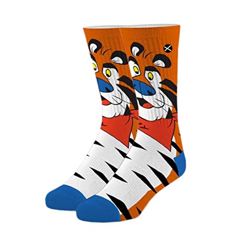 Odd Sox – Tony the Tiger Frosted Flakes Crew Socks – Official Kellogg’s Cereal Merch – Large Size Cotton Blend – Fun Novelty Gift Socks for Men & Women