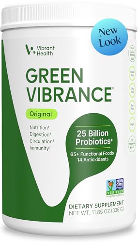 Vibrant Health, Green Vibrance, Includes 65 Plant-Based Superfoods, 25 Billion Probiotics, Fiber, Adaptogens & Enzymes, 30 Servings