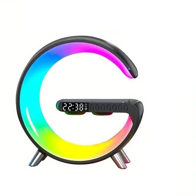 Générique Réveil Intelligent avec Haut-Parleur Sans Fil, Éclairage RGB & Charge Rapide - Alimenté par USB, Lampe de Table LED pour Réveil en Chambre, (Noir, Big G), Grand models avec App. controle