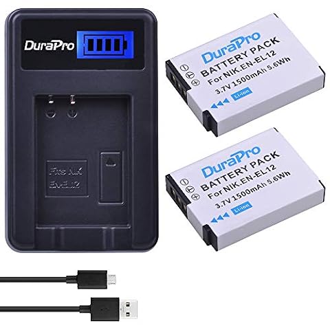 DuraPro 2 szt. EN-EL12 EL12 akumulator + LCD USB ładowarka do Nikon Coolpix P300 P310 P330 S630 S640 S800c S1200pj S6000 S6100 S6150 S6200 S8200 S905050 S940 S940 AW120 AW120s aparat cyfrowy