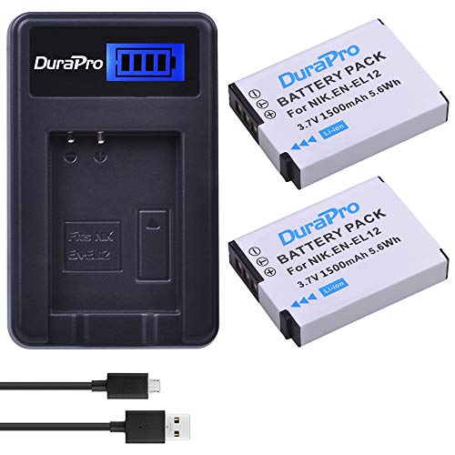 DuraPro 2 szt. EN-EL12 EL12 akumulator + LCD USB ładowarka do Nikon Coolpix P300 P310 P330 S630 S640 S800c S1200pj S6000 S6100 S6150 S6200 S8200 S905050 S940 S940 AW120 AW120s aparat cyfrowy