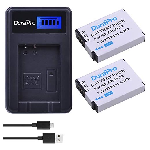 DuraPro 2Stk EN-EL12 EL12 Akku + LCD USB Ladegerät für Nikon Coolpix P300 P310 P330 S630 S640 S800c S1200pj S6000 S6100 S6150 S6200 S8200 S9050 S9400 AW120 AW120s Digitalkamera