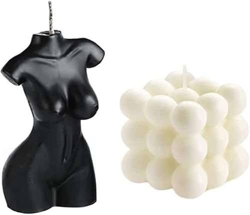 2 velas de cubo de burbujas y velas en forma de cuerpo femenino, vela perfumada de cera de soja hecha a mano, vela decorativa estética para