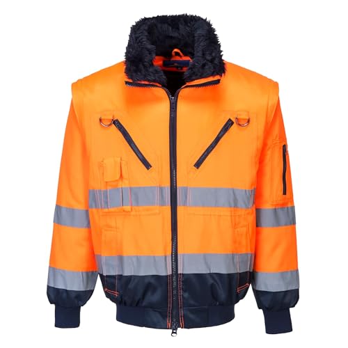 Portwest Blouson pilote 3 en 1 haute visibilité, Couleur: Orange/Marine, Taille: XXL, PJ50ONRXXL