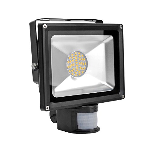 Lâmpada SMD LED 30 W com sensor de movimento, impermeável IP65, projetor LED exterior de 3000 K, branco quente, iluminação de exterior e segurança para pátio, jardim, luz LED com sensor