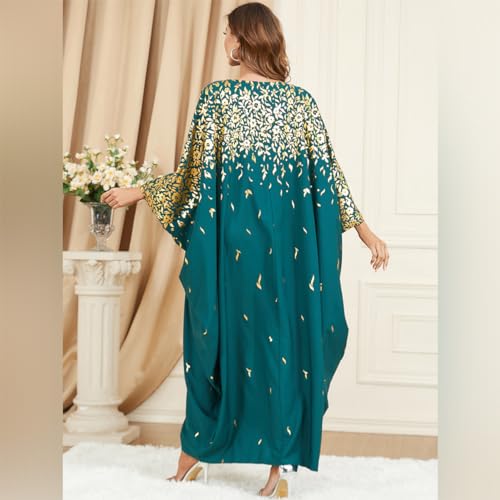Image of OBEEII Muslim Dress for Women Loose Batwing Sleeved Hooded Beaded Embroidery Long Abaya Dress Kaftan Abayas Islamic Robe