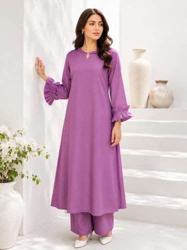 Image of idaLia Rayon Solid A-Line Women Stylish Boat Neck Designer Kurta Set with Pant