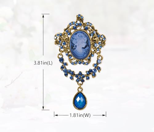 Image of Gyn&Joy Antique Blue Rhinestones Cameo Brooch Pin
