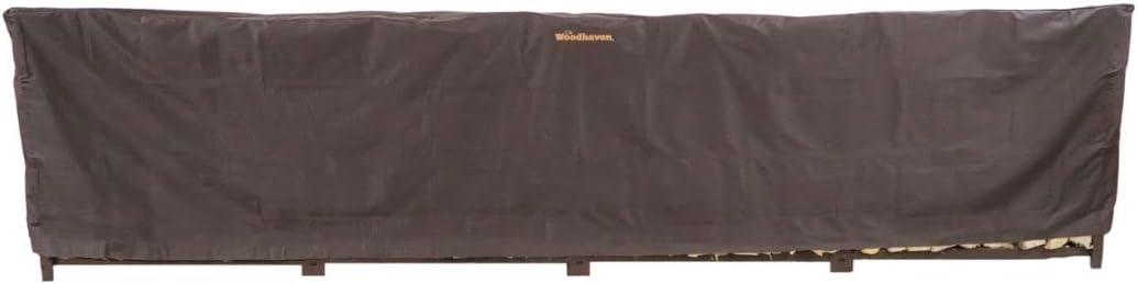 Woodhaven 16 Foot Waterproof Full Cover - Covers 1 Cord Outdoor Firewood Rack - Reinforced Vinyl With Front Opening Straps - Keeps Logs Dry Brown