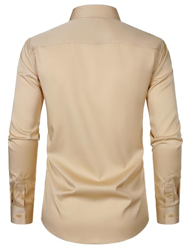 Men's Stretch Slim Fit Dress Shirts Formal Wedding Prom Business Long Sleeve Button Down Shirt with Pocket4