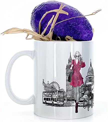 Personalised Mug and Milk Chocolate Easter Egg Gift Set, Custom Name (11oz) Happy Birthday Mug with Mother and Baby Highland Cow and Calf Design Print