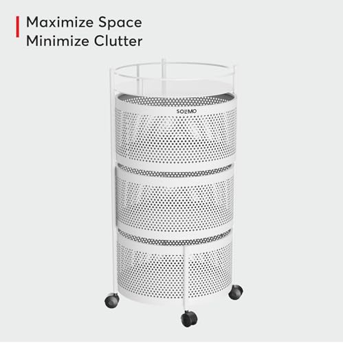 Image of Amazon Brand - Solimo 360 Revolving Preassembled Portable 3 Layer Round Multipurpose Storage Kitchen Rack Carbon Steel Fruit Vegetable & Spice Trolley with Wheels for Kitchen Organizer(Matte, White)