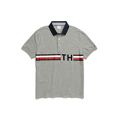 Tommy Hilfiger Men's Adaptive Custom Fit TH Polo , Grey Heather, XL