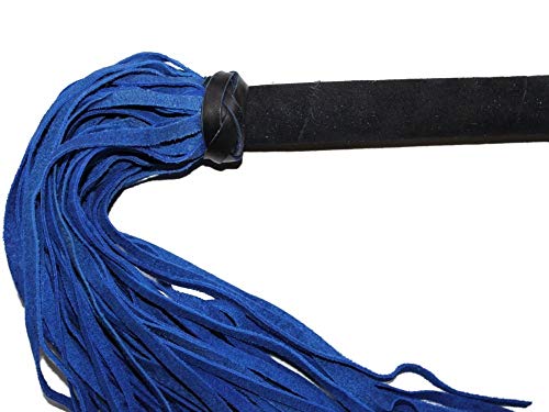Premium Suede Flogger For Horse Training Crop Whip (18 Soft Suede Tails) (Blue) Suede Covered Handle With Wrist Strap #TOP3