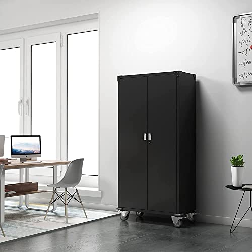 Aobabo Metal Storage Cabinet With Wheels,Steel Storage Shelving Cabinet,Lockable Cabinet For Home And Office, Metal Utility Cabinet For Garage, Kitchen,Assembly Required #TOP7