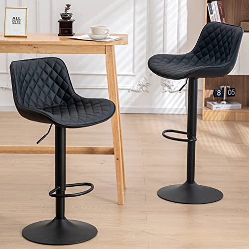 Kidol & Shellder Bar Stools Set Of 2 Black Adjustable Swivel Barstools Upholstered Counter Stools,3 Minutes Quick Assembly,Loads Up To 300Lbs #TOP6