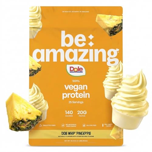 BE AMAZING Vegan Protein Powder Dole Whip Pineapple 20g Plant Based Pea Protein Prebiotic Fiber Low Carb Dairy Free Gluten Free Soy Free No Added Sugar 25 Servings