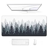 Auhoahsil Large Gaming Mouse Pad, Forest Theme XXL 35.4 x 15.7 in Desk Pad Stitched Non-Slip Rubber Long Computer Mousepad Thin Extended Full Size Desk Mat for Desktop, Laptop, Wireless Mice, White