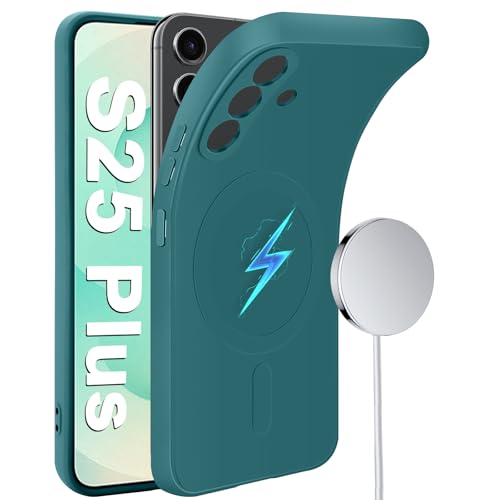 Coque Samsung S25 Plus MagSafe silicone vert protection fine antichoc