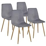 VECELO Fabric Cushion Seat Back Sturdy Metal Legs for Dining/Living Room, Set of 4, Gray