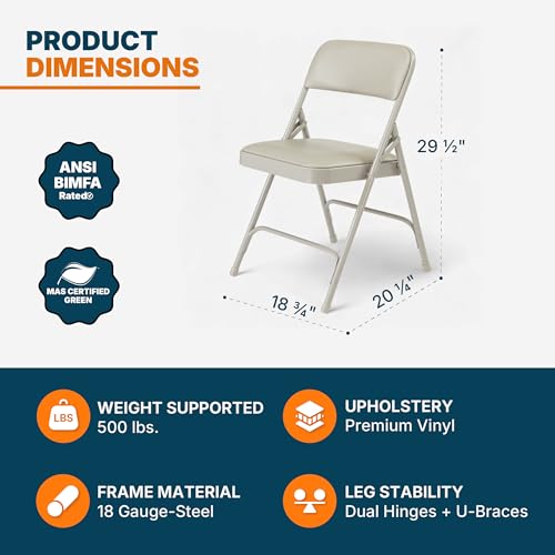 OEF Furnishings OEF1200 Series Premium Heavy Duty Vinyl Padded Folding Chairs, Commercial Grade 500 lb Capacity (4-Pack, Warm Gray) - Image 4