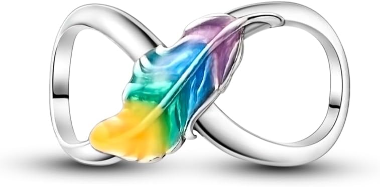 CYCUFF 925 Sterling Silver Charms for Bracelets and Charm Necklaces, Bracelet Pendants Beads Jewellery Gift for Family Friends Women Colourful Feather Infinity Charms