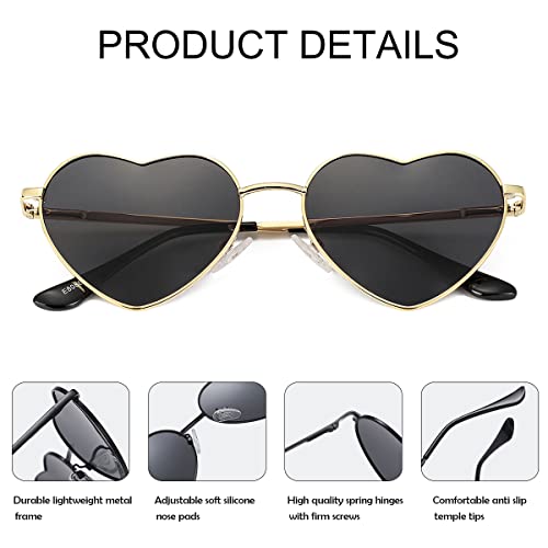 Jovakit Polarized Heart Sunglasses For Women Fashion Lovely Style Metal Frame Uv400 Protection Lens (Gold/Grey) #TOP3