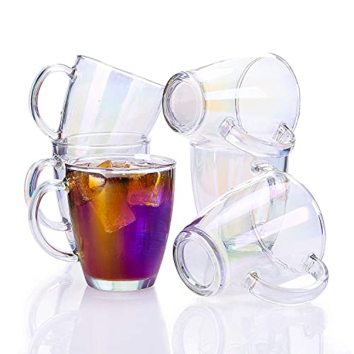 SUNNOW Vastto 11 Ounce Iridescent Glass Coffee Mug Warm Beverage Mug,for Latte,Cappuccino,Hot Chocolate,Tea and Juice,Set of 6 (Rainbow-colored)