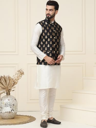 Image of SOJANYA (Since 1958 Men's Silk Blend Kurta Pyjama With Nehrujacket Set