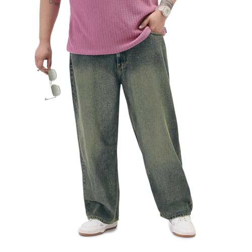 Image of Urbano Plus Men's Loose Baggy Fit Heavy Washed Jeans Non-Stretchable