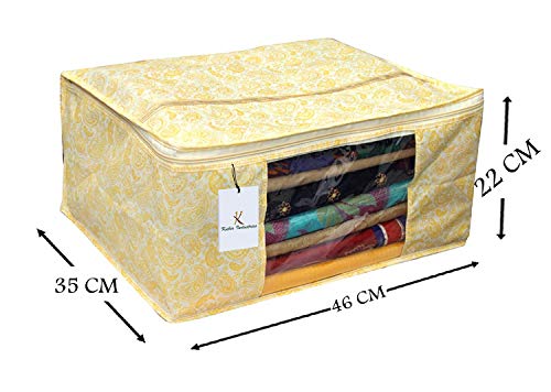 Image of Kuber Industries 6 Pieces Non Woven Wardrobe Organizer Saree Cover Set, Gold, Pack of 6 (SCY03)