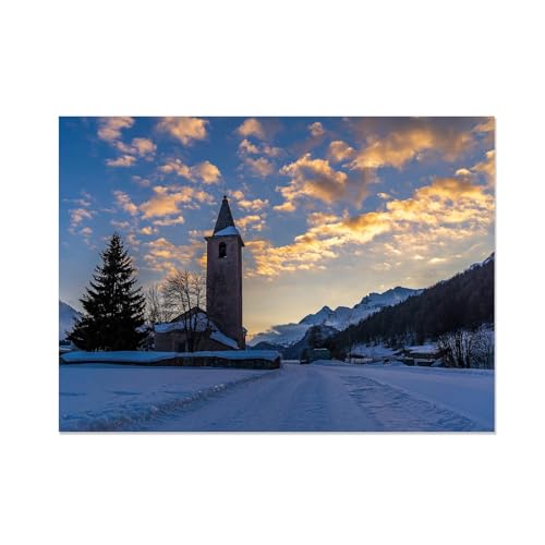 Tableaux paysage d'hiver au coucher du soleil impression sur toile nature 60x85cm sans cadre