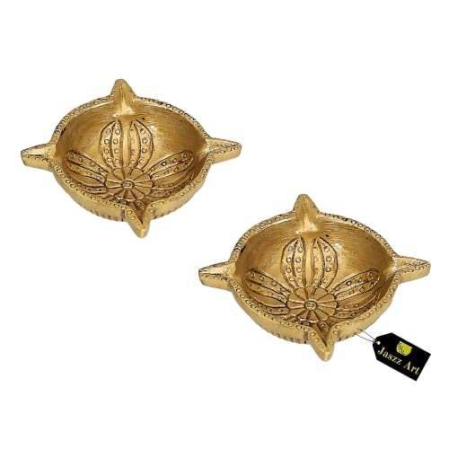 Image of Brass 4-Wick Diya for Pooja, Kuber Deepak, 10 cm, Pack of 2 | Four-wick brass diya for daily pooja, home temple, Diwali decoration and gifting