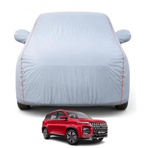 Image of Premium Car Cover for MG Hector 2026 Facelift Model | Waterproof, UV & Dust Protection | Mirror & Antenna Pocket | Triple Stitched, Soft Inner Lining, Belt & Buckle (Dark Grey)
