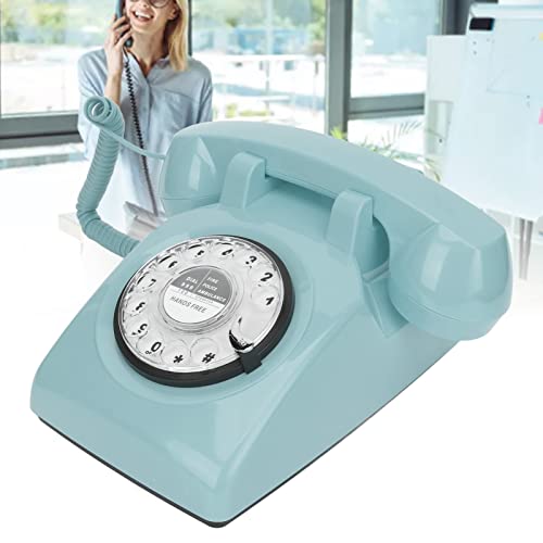 Teléfono vintage con cable y disco mecánico azul miniatura 2